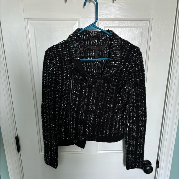 EUC Reeve Moto Cardigan Black White Cotton Blend Scandi Knitwear - Picture 4 of 15